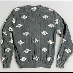 VTG Abercrombie And Fitch Argyle Sweater Large Textured Knit Olive Green Rare
